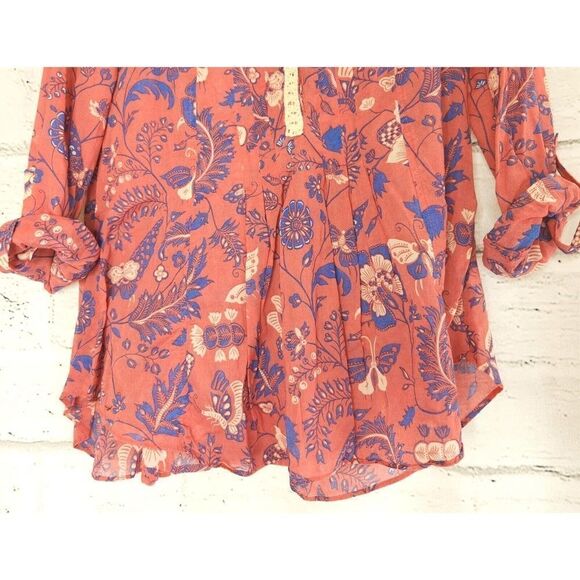 Maeve Anthropologie Floral Butterfly Crochet Trim Blouse Top Shirt Size 8 - Picture 6 of 10